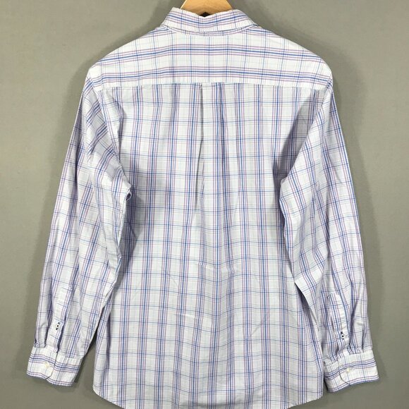 Izod Shirt Men's Medium Purple Plaid Button Down Long Sleeve Pocket Cotton Blend - Picture 2 of 14